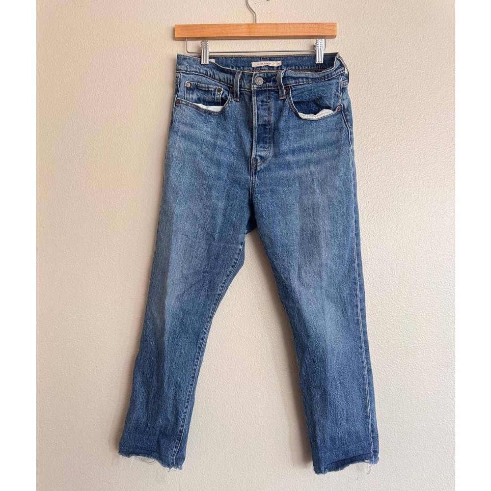 Levis Wedgie Straight Jeans 30 M Blue Wash Raw Hem Button Fly Y2K Vintage Preppy